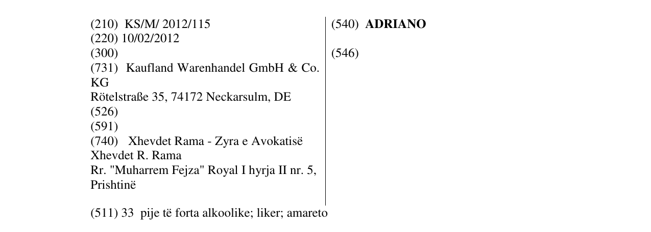 Zëri i markës ADRIANO në buletin