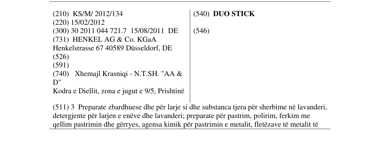 Zëri i markës DUO STICK në buletin