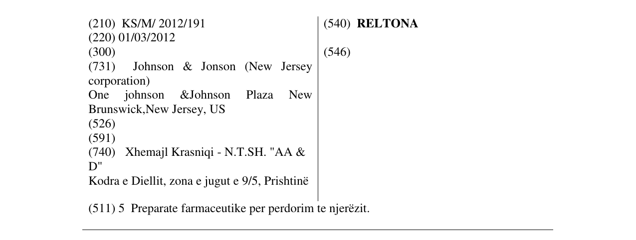 Zëri i markës RELTONA në buletin