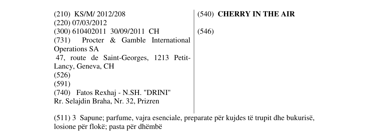 Zëri i markës CHERRY IN THE AIR në buletin