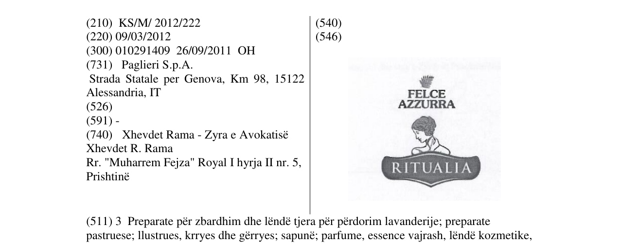 Zëri i markës FELCE AZZURRA në buletin