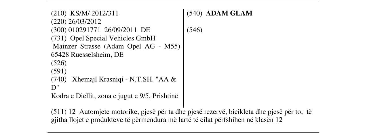 Zëri i markës ADAM GLAM në buletin