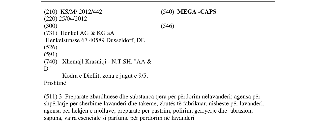 Zëri i markës MEGA -CAPS në buletin