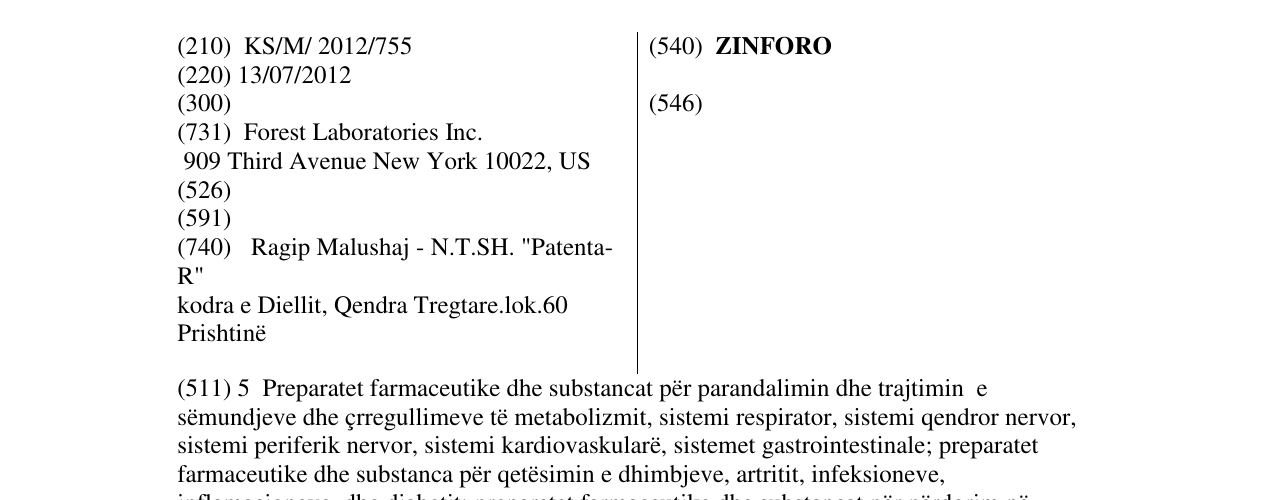 Zëri i markës ZINFORO në buletin
