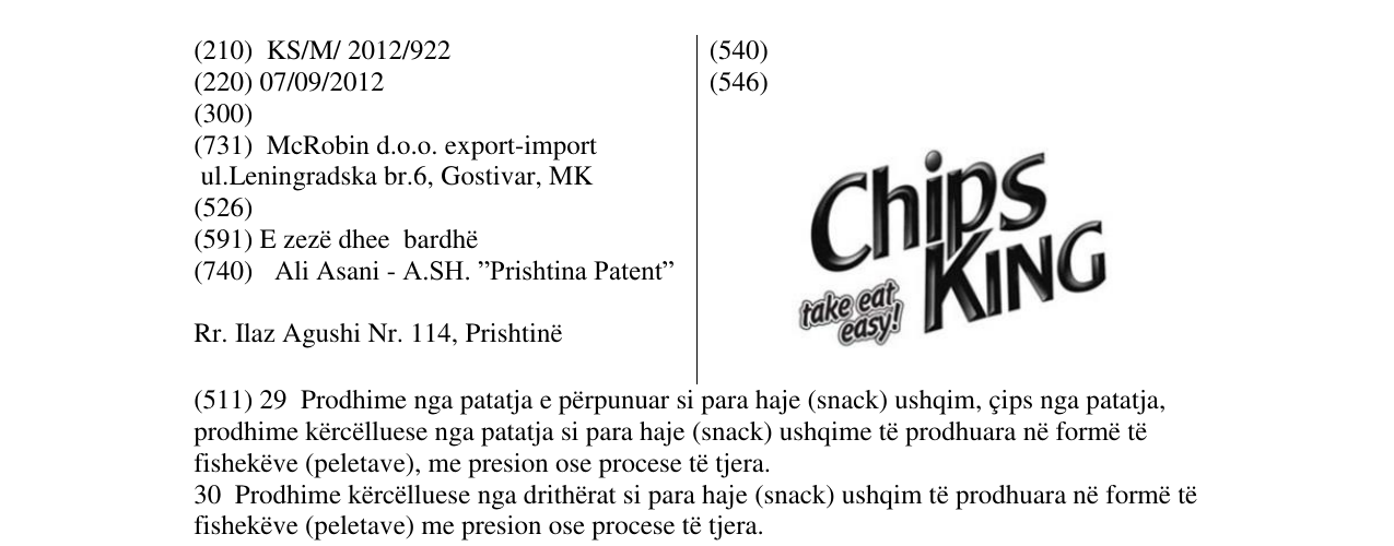 Zëri i markës Chips KING take eat easy! në buletin