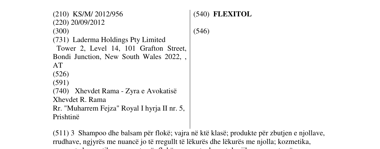 Zëri i markës FLEXITOL në buletin