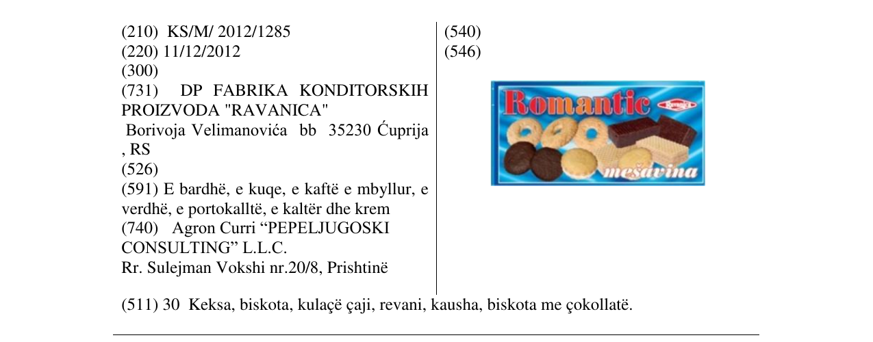 Zëri i markës Romantic meŝavina në buletin