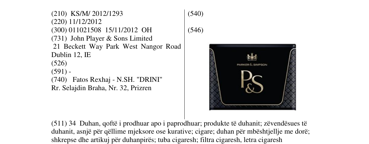 Zëri i markës P&S Parker & Simpson në buletin