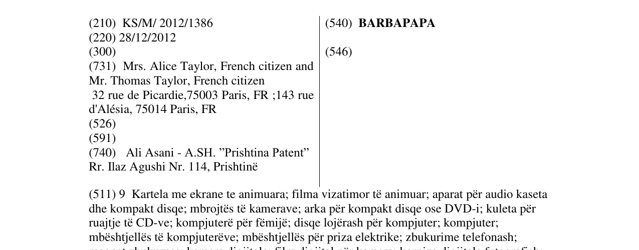 Zëri i markës BARBAPAPA në buletin
