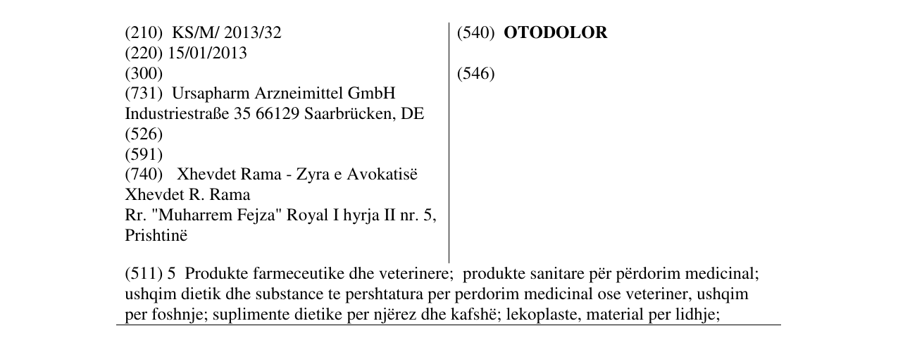 Zëri i markës OTODOLOR në buletin