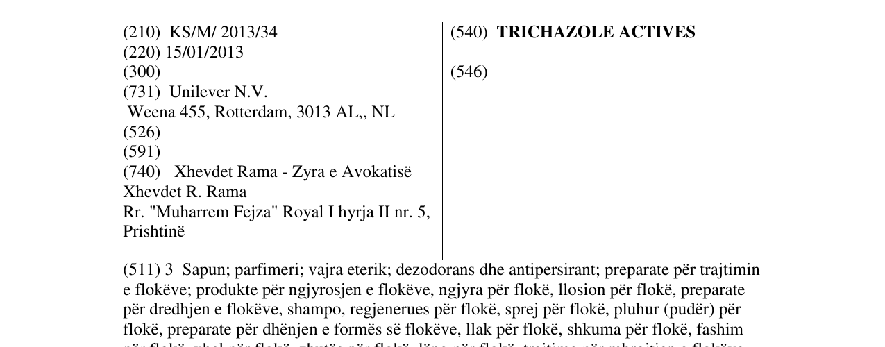 Zëri i markës TRICHAZOLE ACTIVES në buletin
