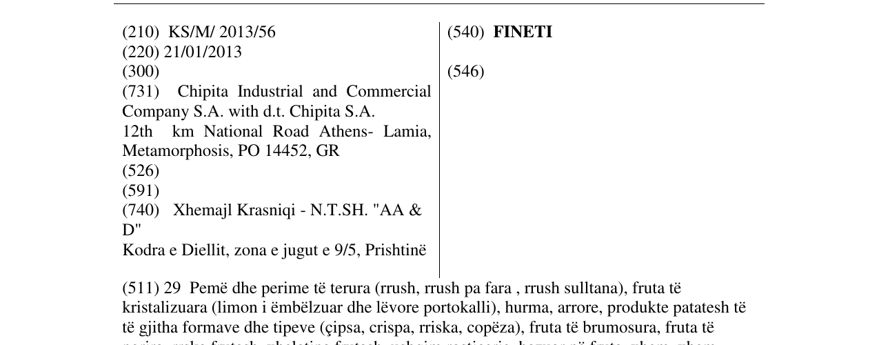 Zëri i markës FINETI në buletin
