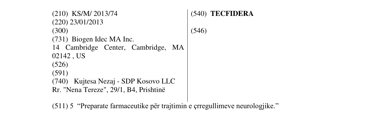 Zëri i markës TECFIDERA në buletin