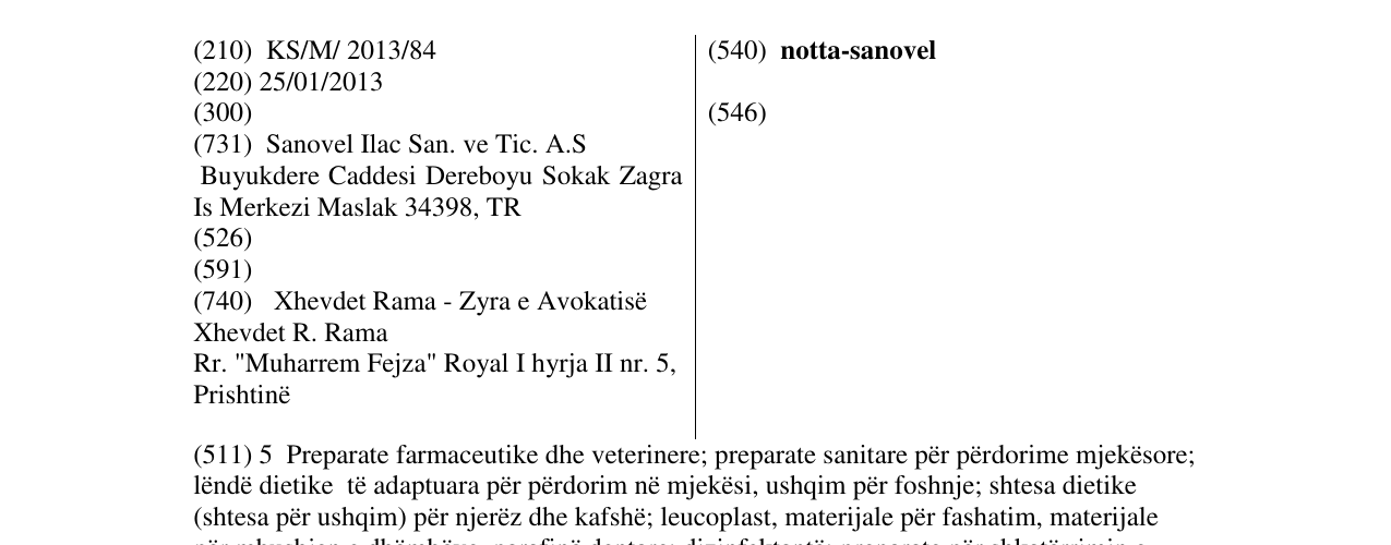 Zëri i markës notta-sanovel në buletin