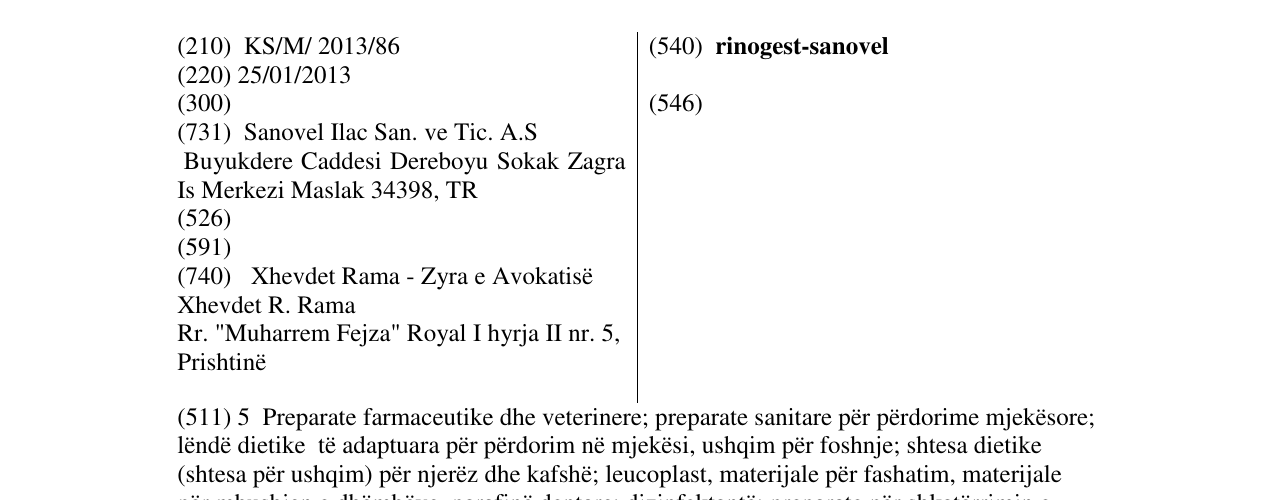 Zëri i markës rinogest-sanovel në buletin