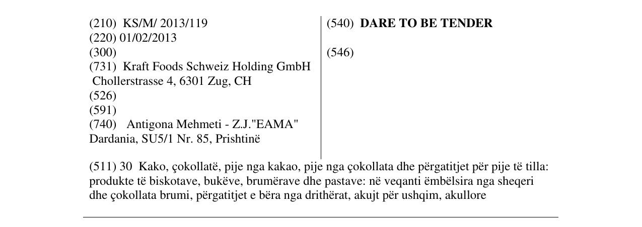 Zëri i markës DARE TO BE TENDER në buletin