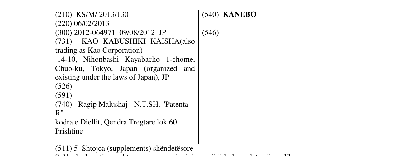 Zëri i markës KANEBO në buletin
