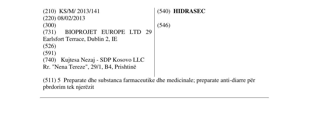 Zëri i markës HIDRASEC në buletin