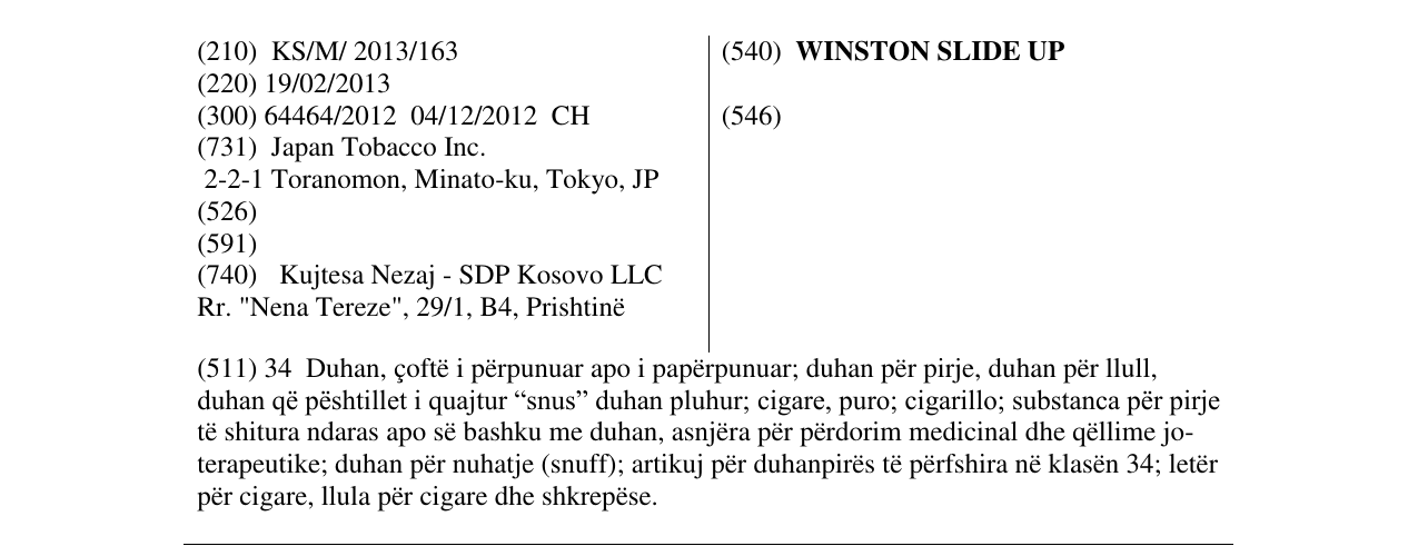 Zëri i markës WINSTON SLIDE UP në buletin