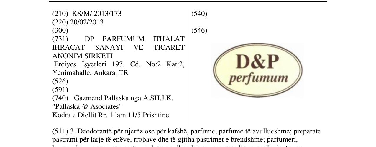 Zëri i markës D&P perfumum në buletin