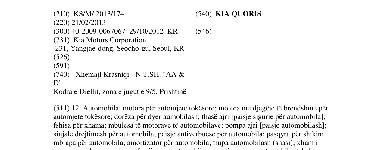 Zëri i markës KIA QUORIS në buletin
