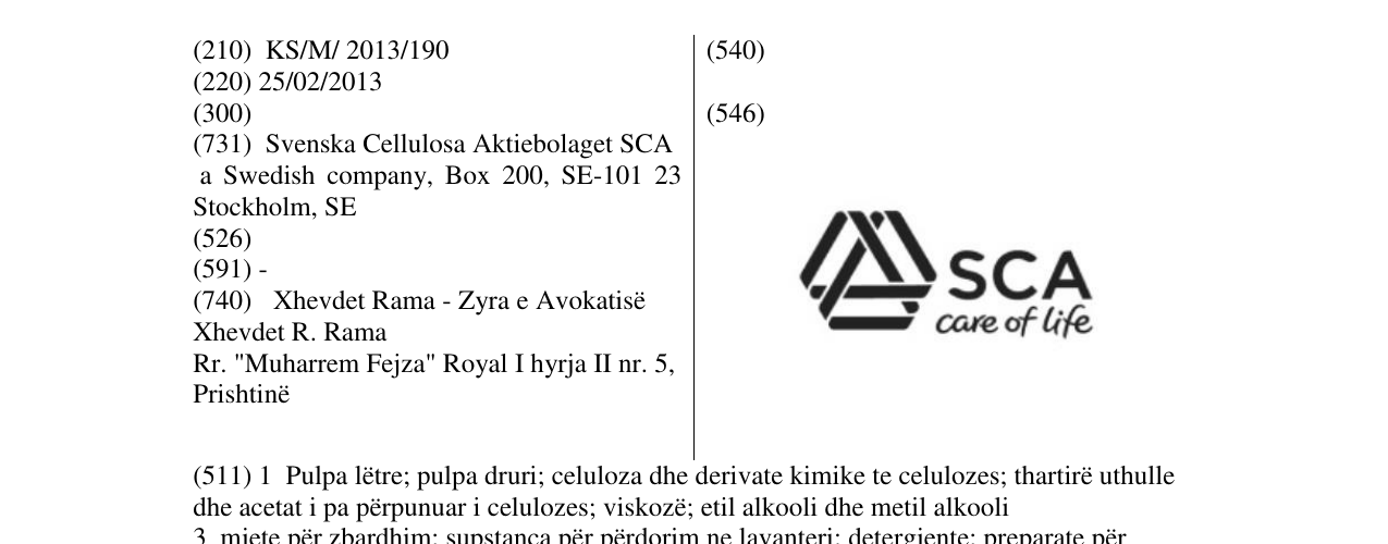 Zëri i markës SCA care of life në buletin