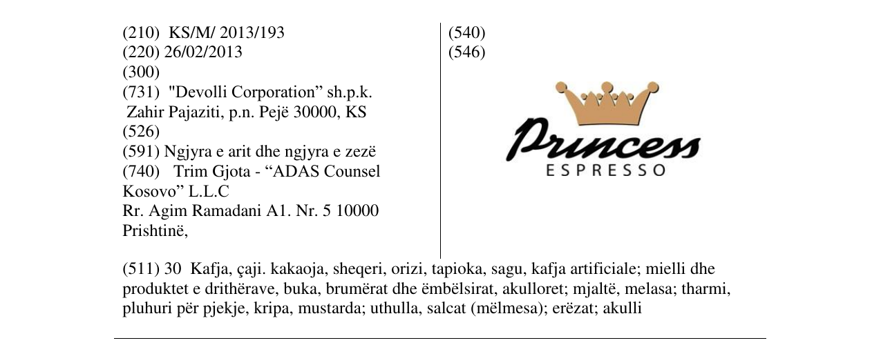 Zëri i markës Princess ESPRESSO në buletin