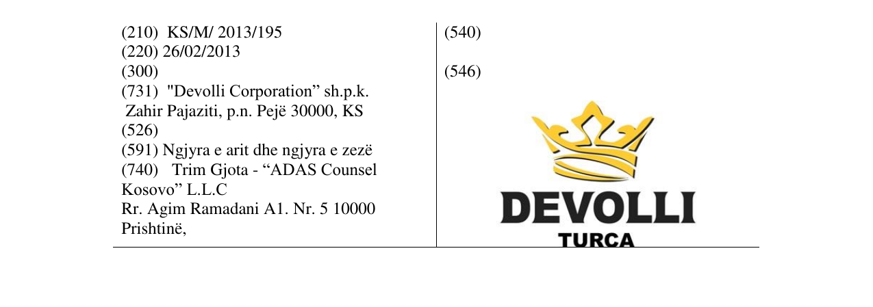 Zëri i markës Devolli TURCA në buletin