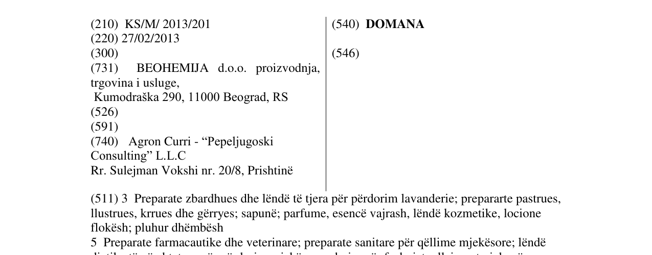 Zëri i markës DOMANA në buletin
