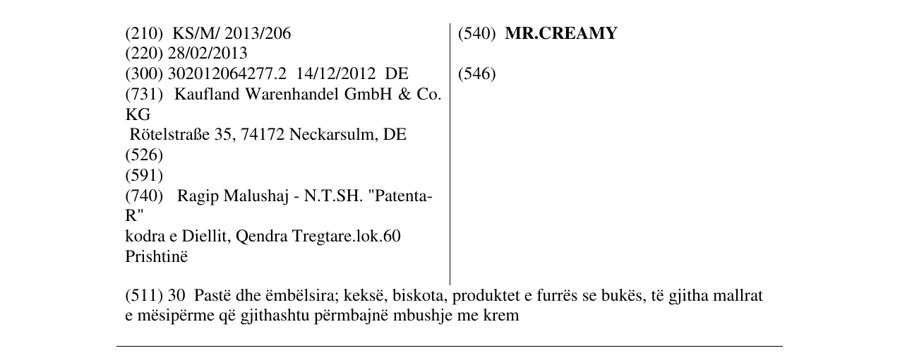 Zëri i markës MR.CREAMY në buletin