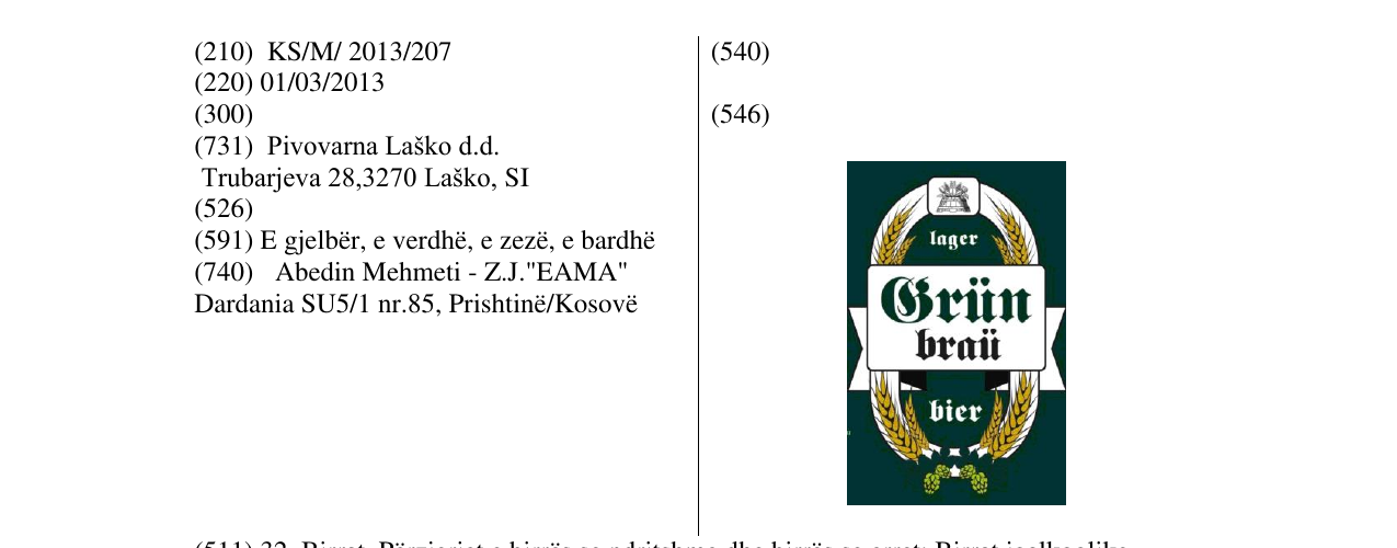 Zëri i markës Grün braü bier në buletin