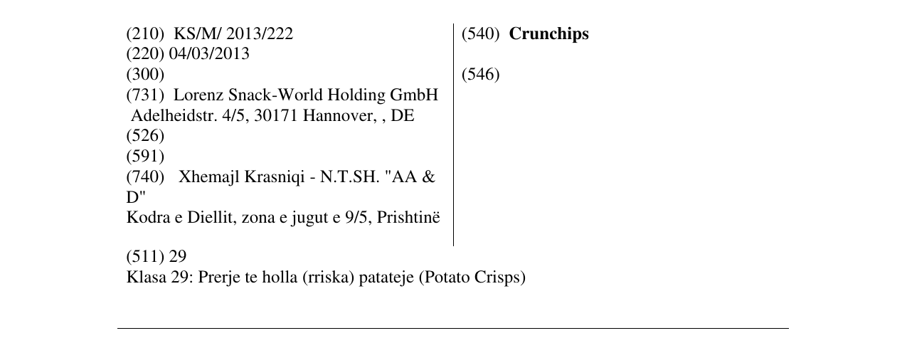 Zëri i markës Crunchips në buletin