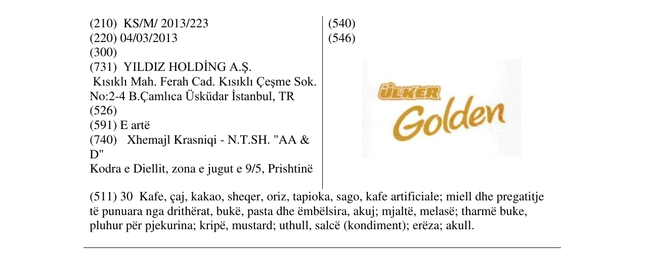 Zëri i markës ULKER Golden në buletin