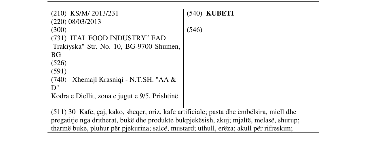 Zëri i markës KUBETI në buletin