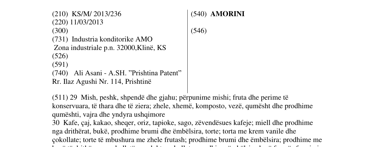 Zëri i markës AMORINI në buletin
