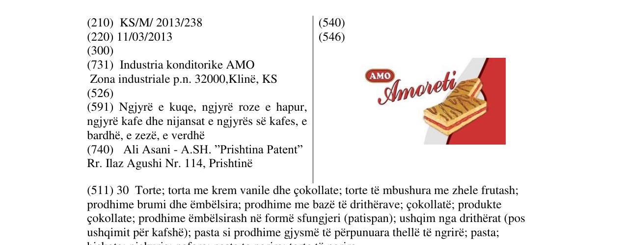Zëri i markës AMO Amoreti në buletin