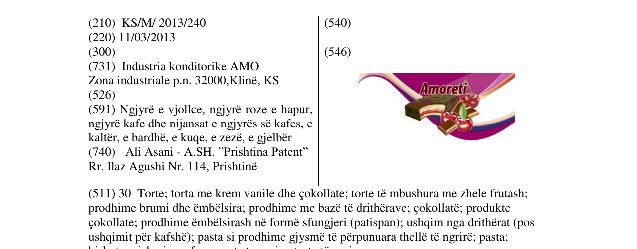 Zëri i markës AMORETI në buletin
