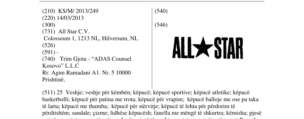 Zëri i markës All Star në buletin