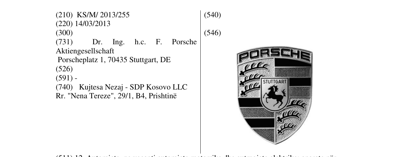 Zëri i markës PORSCHE STUTTGART në buletin