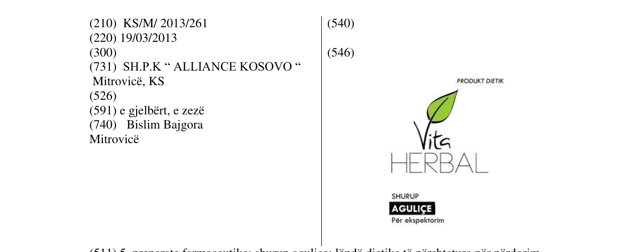Zëri i markës Vita HERBAL Gjethe Delli në buletin