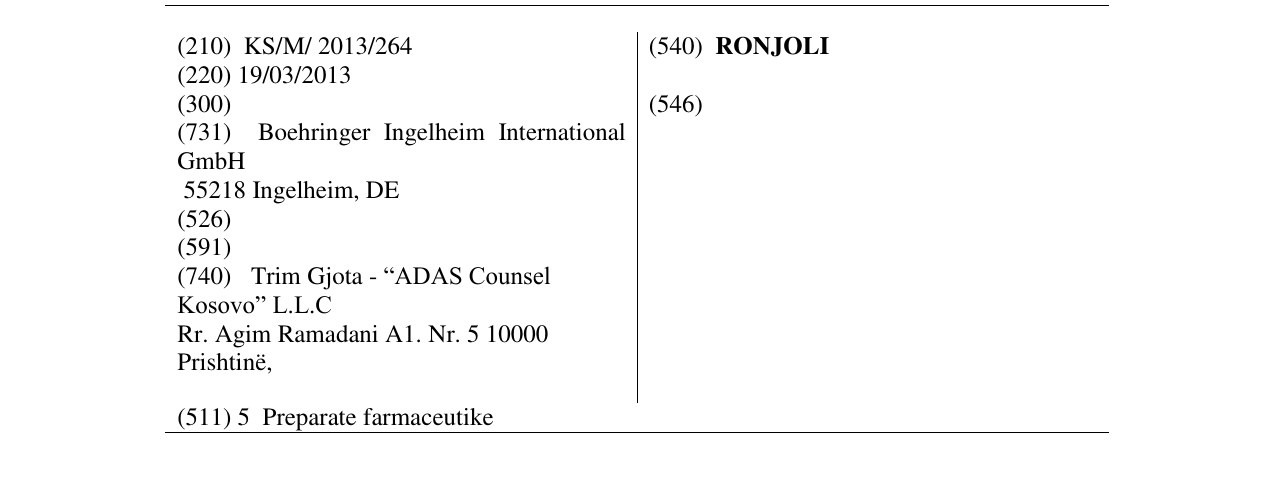 Zëri i markës RONJOLI në buletin