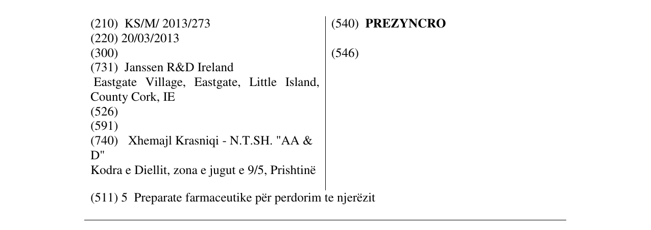 Zëri i markës PREZYNCRO në buletin