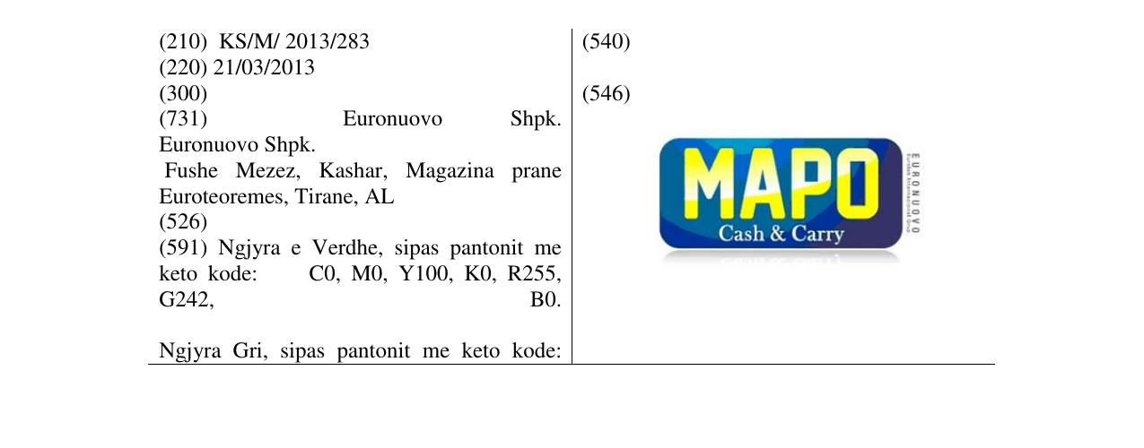 Zëri i markës MAPO Cash & Carry në buletin