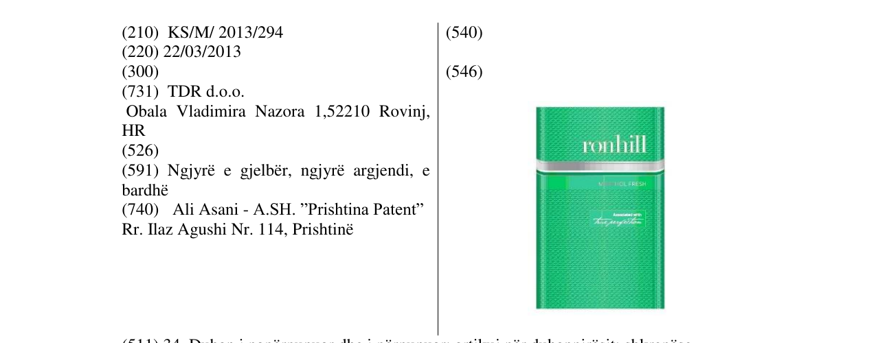 Zëri i markës ronhillMenthol Fresh në buletin
