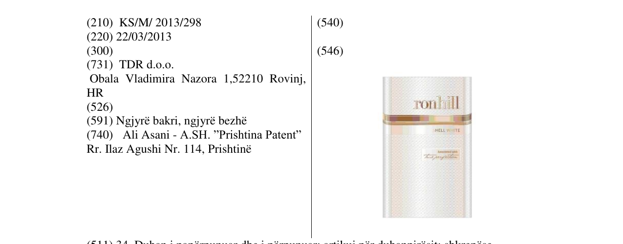 Zëri i markës ronhill Shell white në buletin