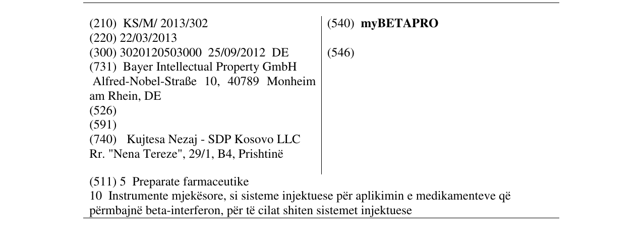 Zëri i markës myBETAPRO në buletin