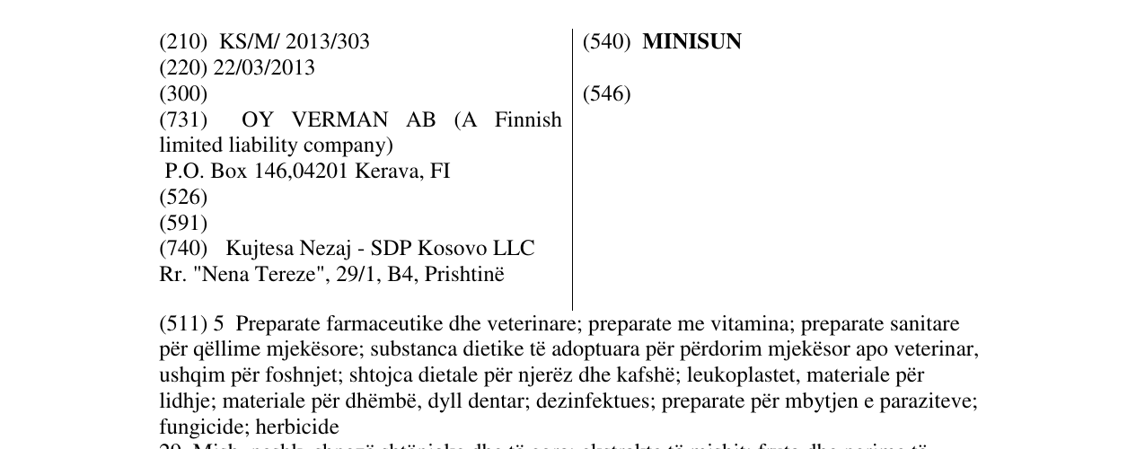 Zëri i markës MINISUN në buletin