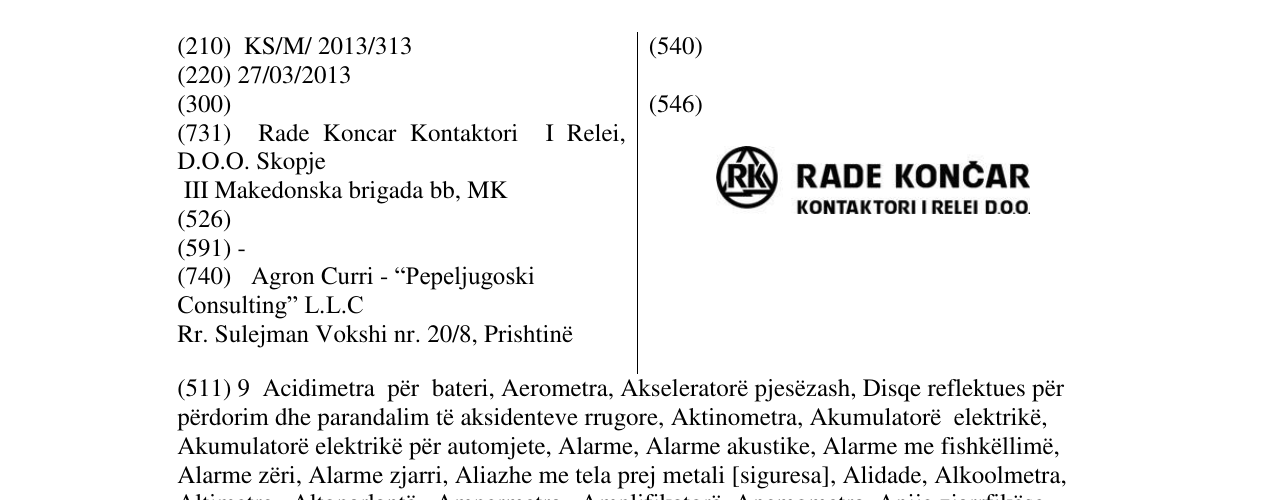 Zëri i markës RK Rade KONCAR kontaktori i relei D.o.o në buletin
