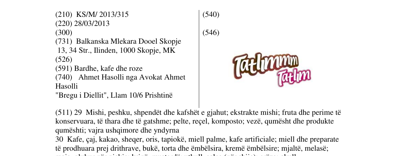 Zëri i markës Tatlimmm Tatlim në buletin