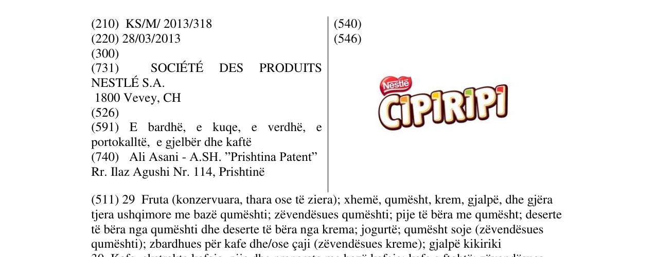 Zëri i markës Nestle CIPIRIPI në buletin